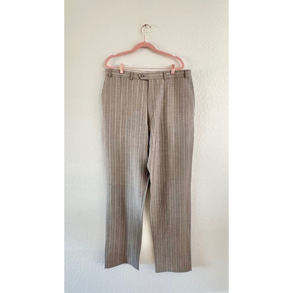 Calvin Klein Dress Pants Mens 36 Taupe Grey Pinstripe Vintage Trousers